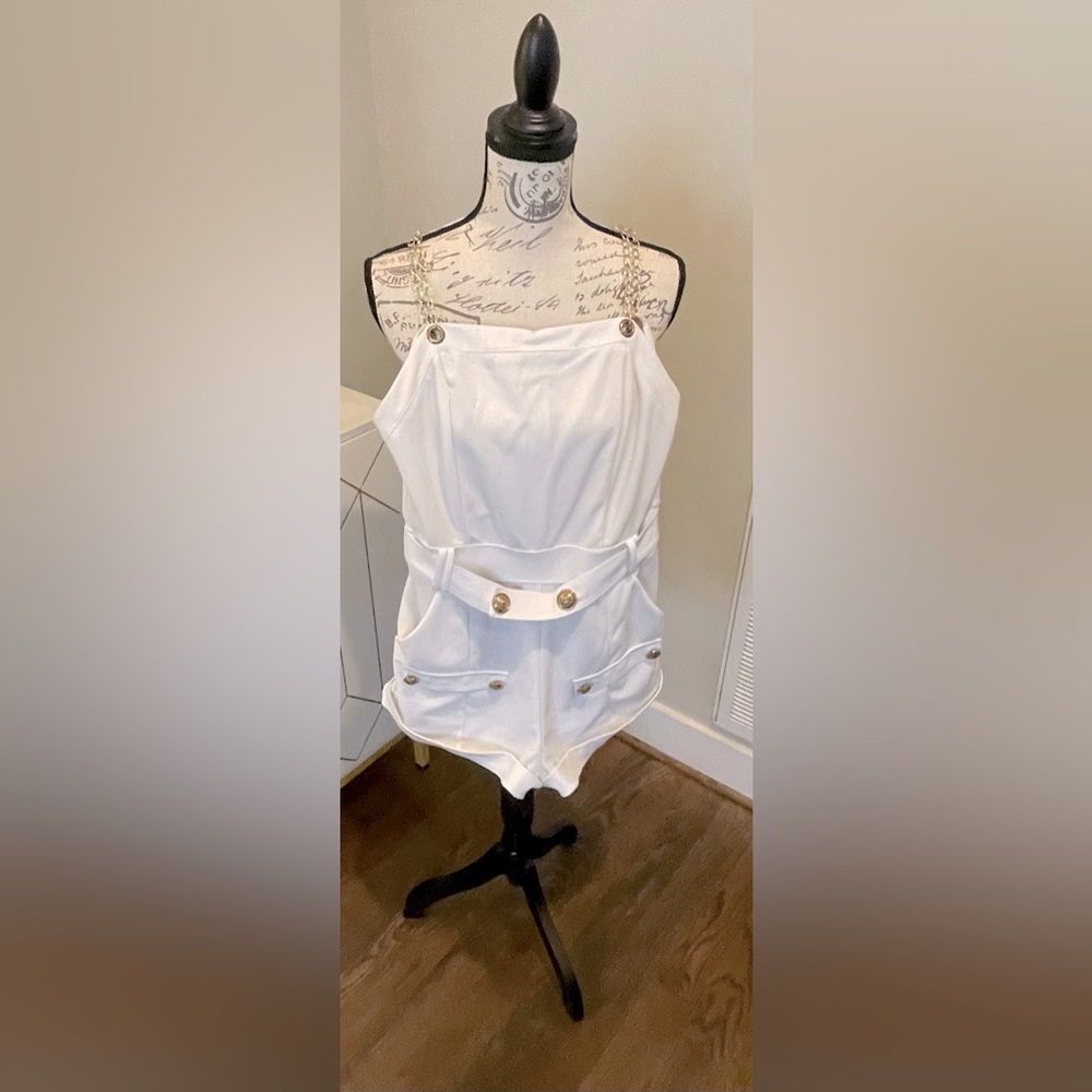 Women’s Business White Romper, Shorts, Jumpsuit  With Gold Hardware By CBR Sz-M